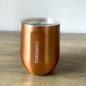 Corkcicle copper color 12 ounce insulated stemless wine glass with top